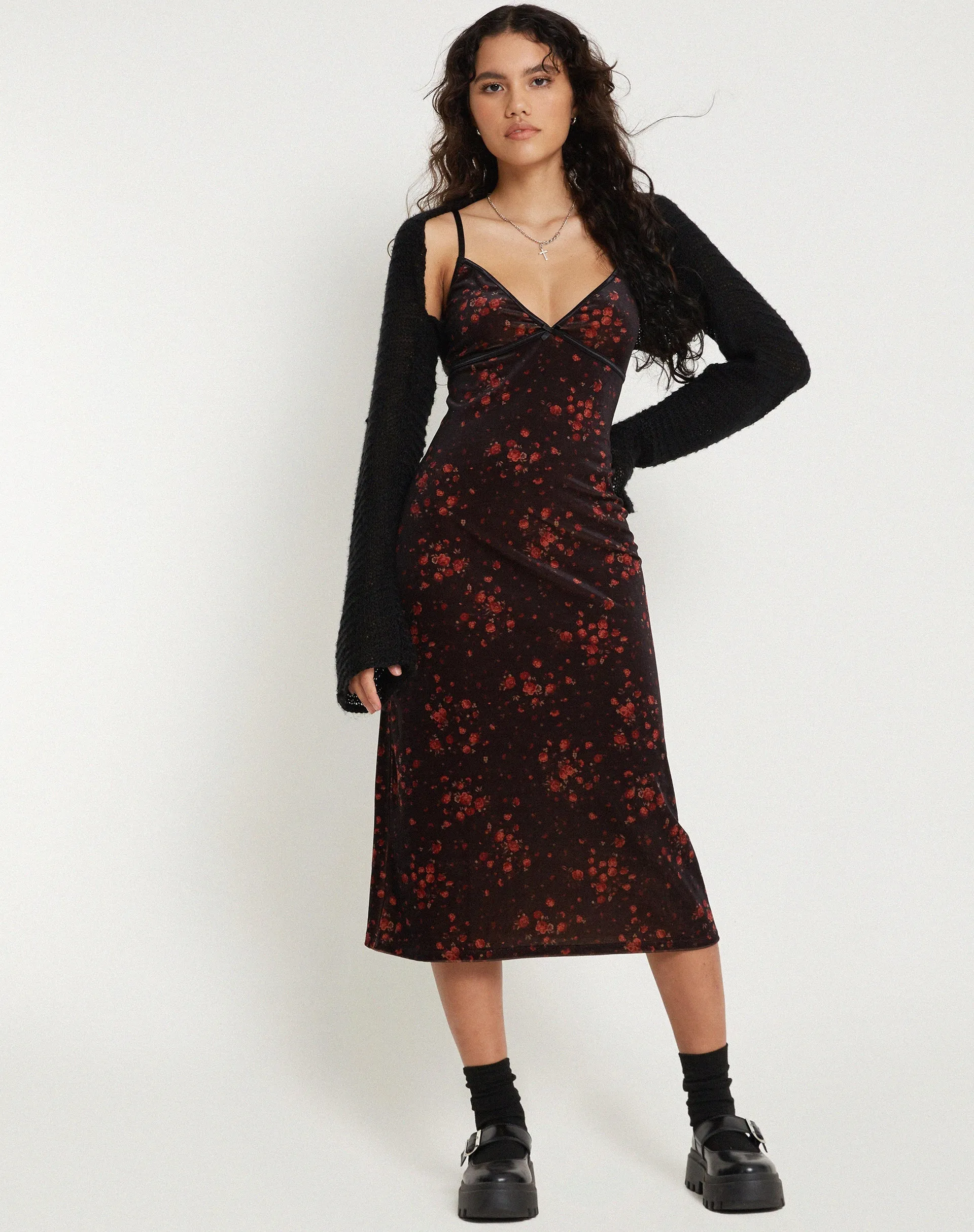 Camelia Maxi Dress in Rose Cluster Velvet sold by Motel Rocks product image thumbnail 2