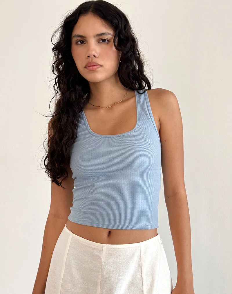 Roxe Ribbed Vest Top in Nantucket Blue sold by Motel Rocks