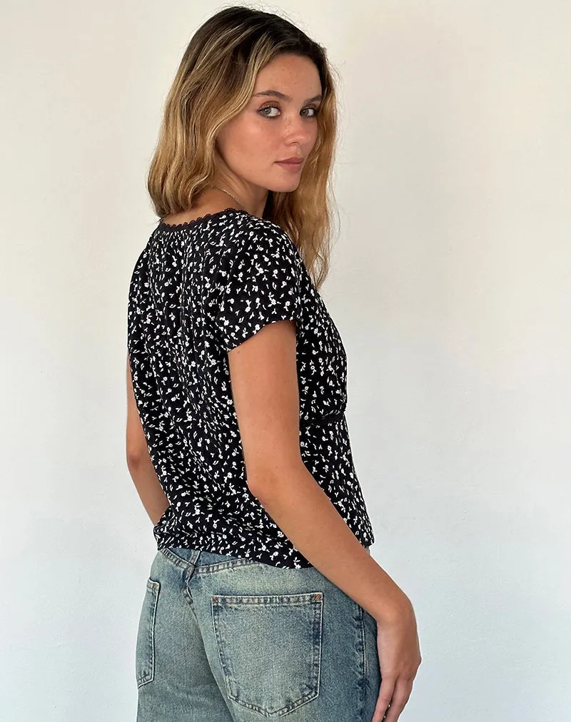 Asani Top in Black Ditsy Romance sold by Motel Rocks product image thumbnail 4