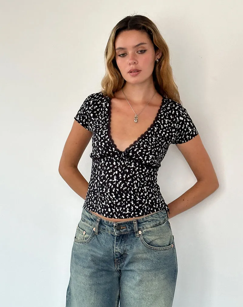 Asani Top in Black Ditsy Romance sold by Motel Rocks product image thumbnail 3