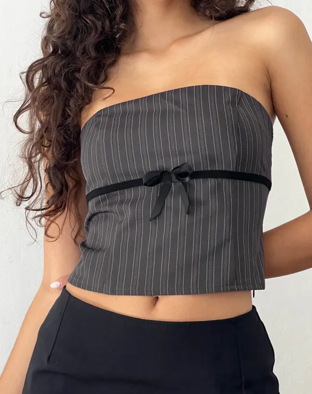 Leggy Tube Top in Grey Pinstripe sold by Motel Rocks