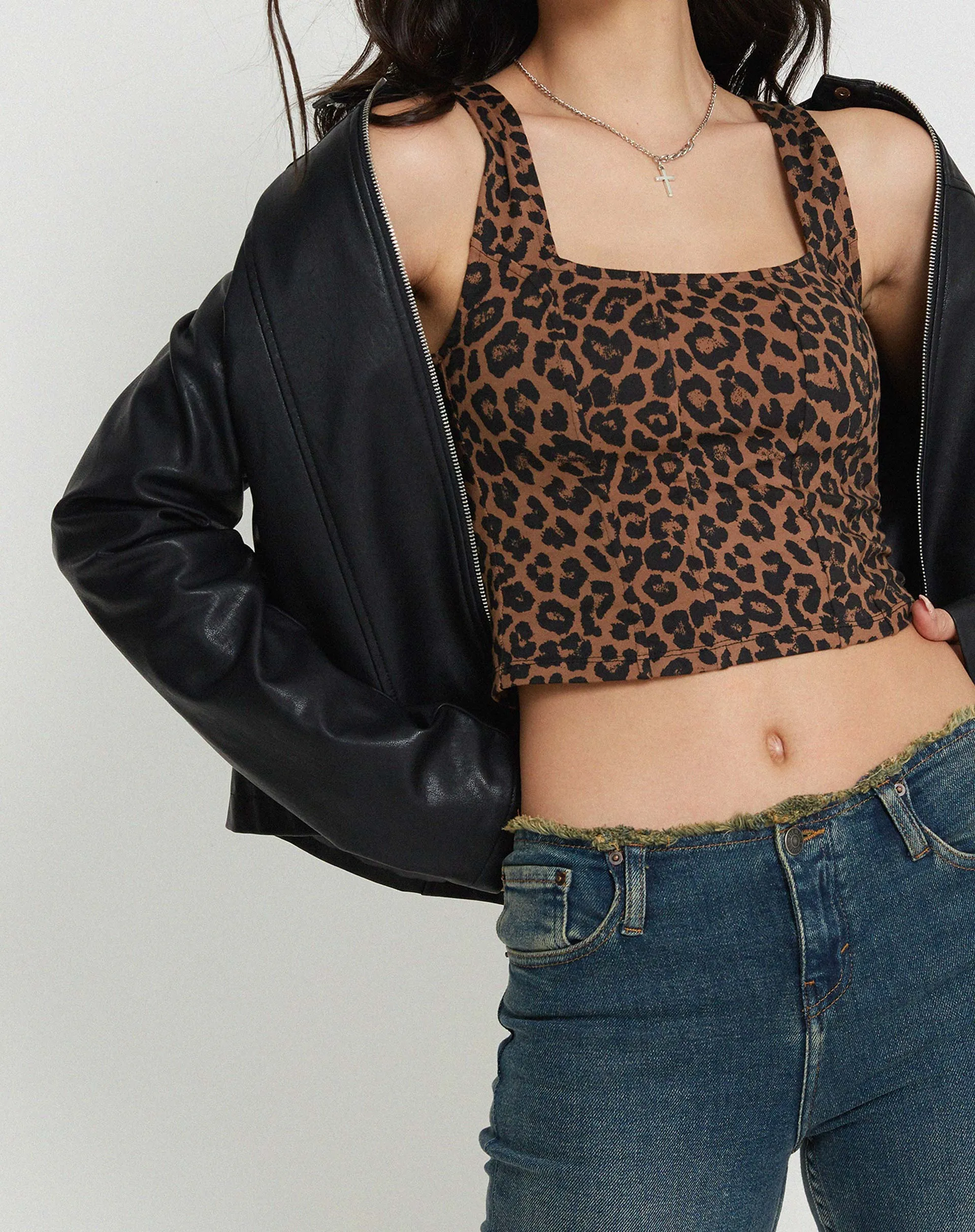 Teisa Crop Top in Brown Leopard Daze sold by Motel Rocks product image thumbnail 4