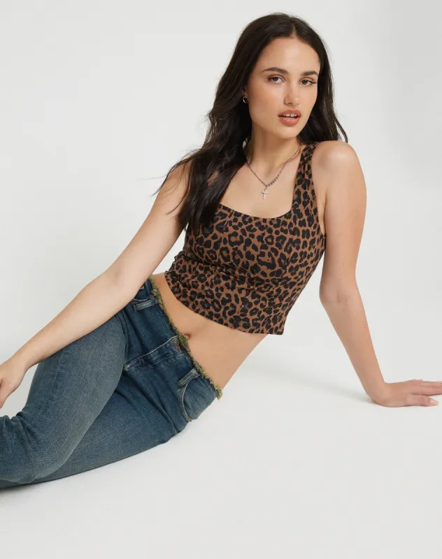 Teisa Crop Top in Brown Leopard Daze made by Motel Rocks