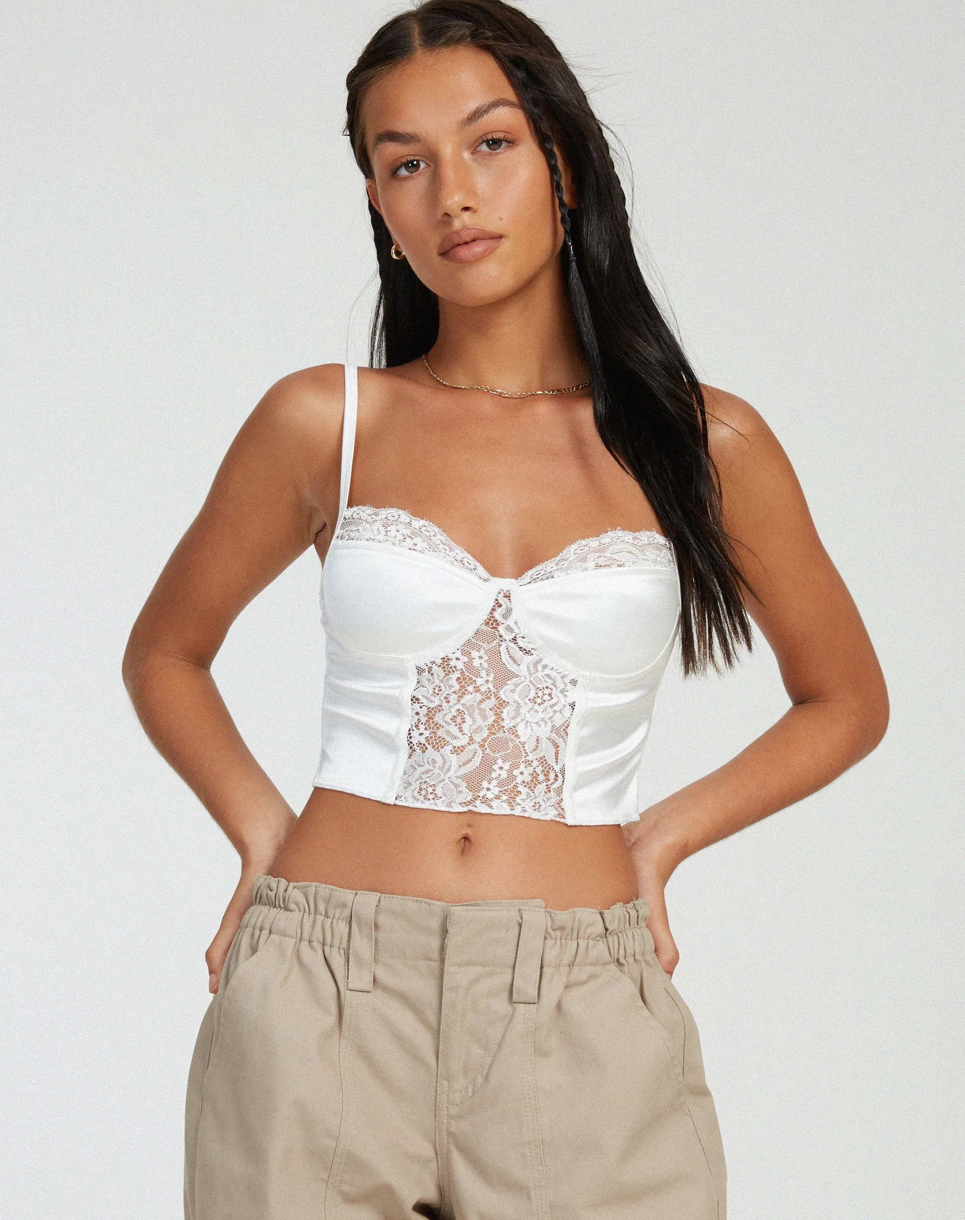 Litasa Corset Top in Satin Ivory sold by Motel Rocks