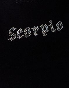 Tiney Crop Tee in Black 'Scorpio' Diamante sold by Motel Rocks