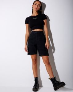 Tiney Crop Tee in Black 'Scorpio' Diamante sold by Motel Rocks