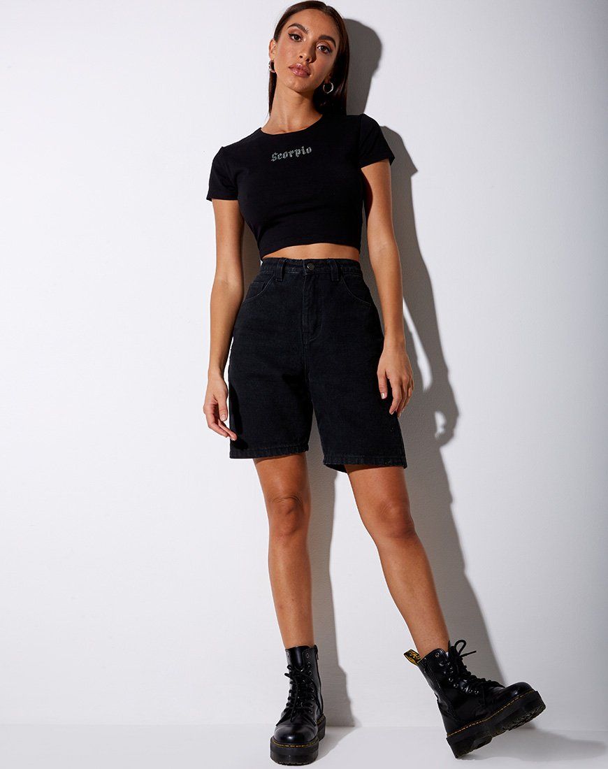 Tiney Crop Tee in Black 'Scorpio' Diamante sold by Motel Rocks product image thumbnail 3