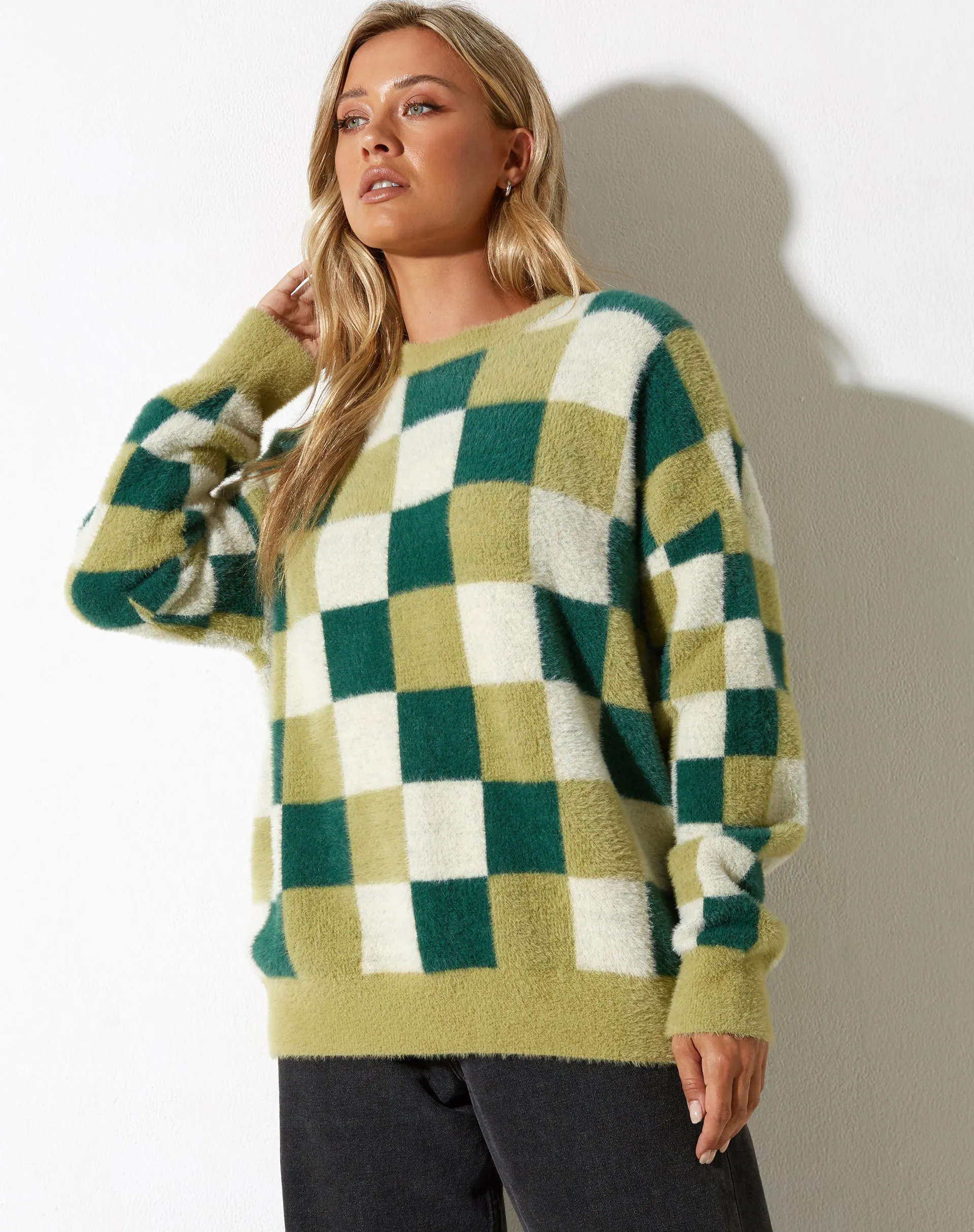 Namari Jumper in Checker Green Cream sold by Motel Rocks product image thumbnail 5