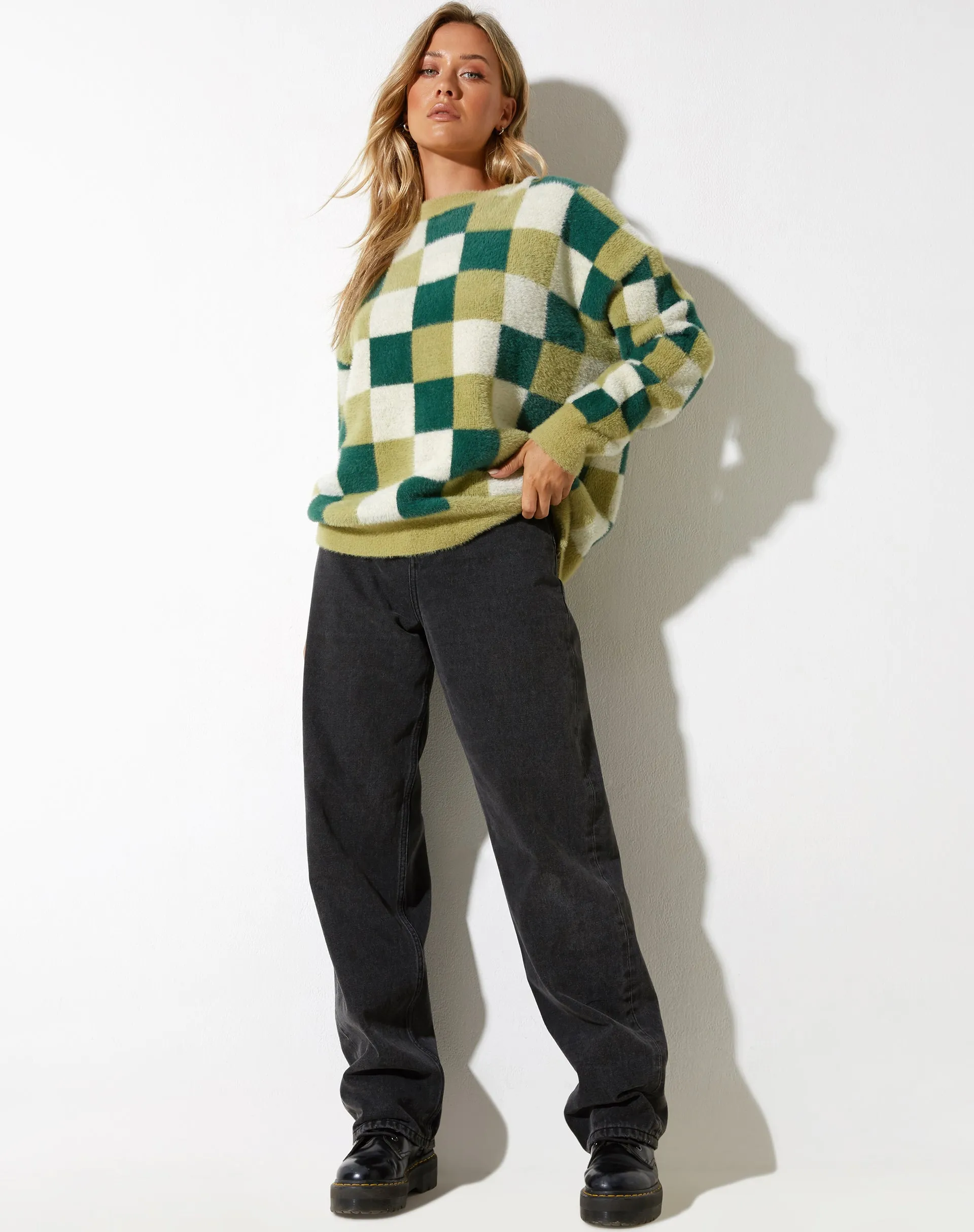 Namari Jumper in Checker Green Cream sold by Motel Rocks product image thumbnail 4