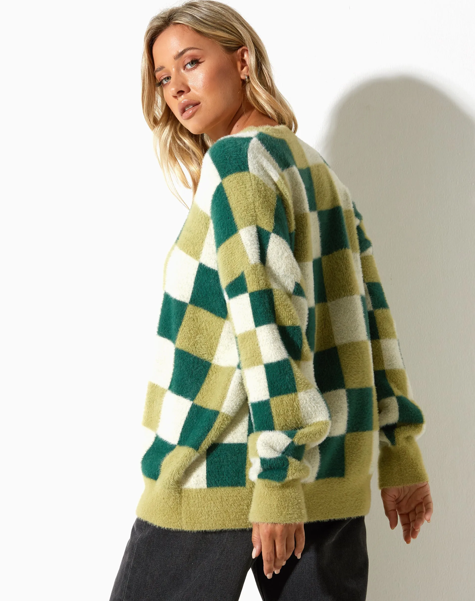Namari Jumper in Checker Green Cream sold by Motel Rocks product image thumbnail 3