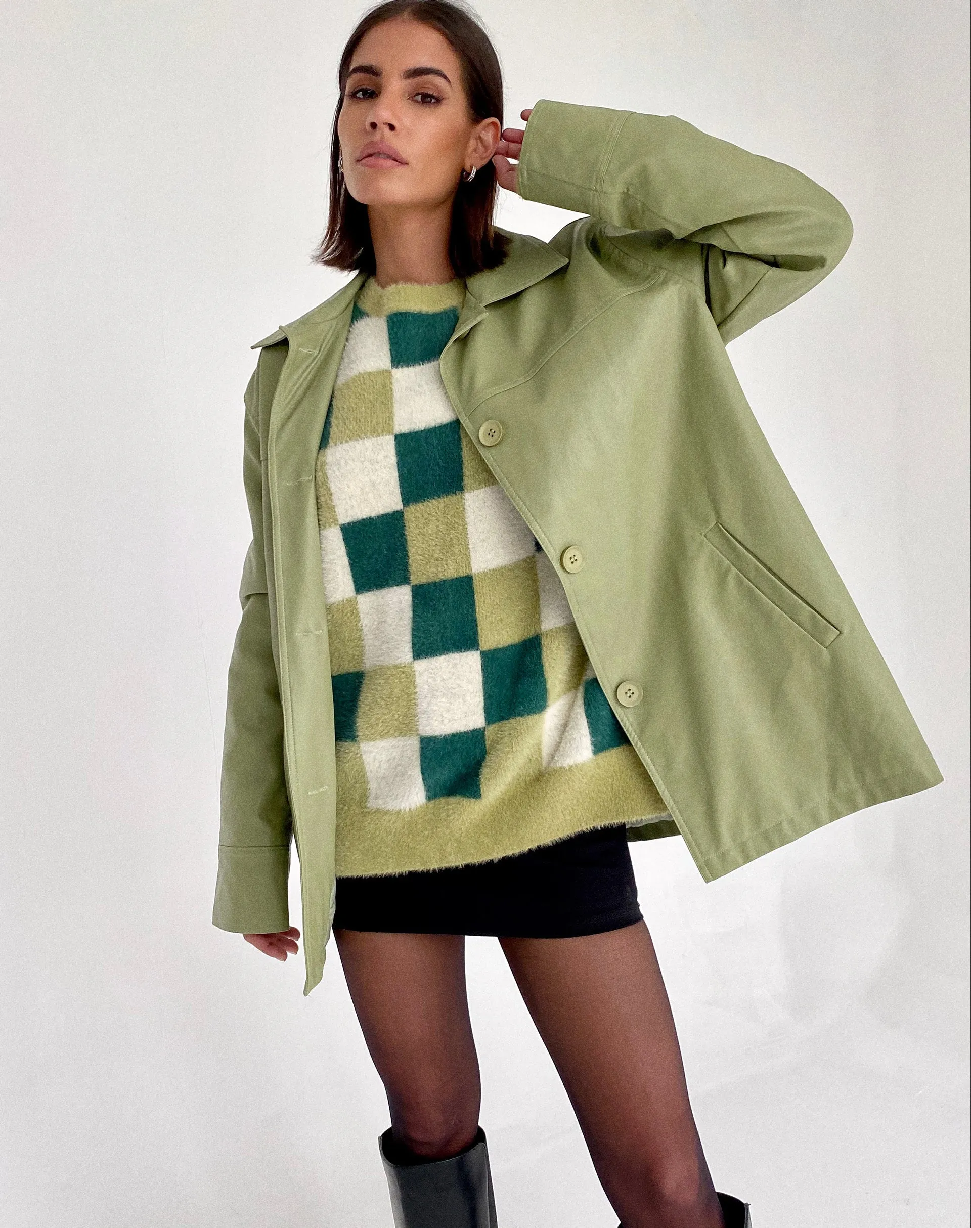 Namari Jumper in Checker Green Cream sold by Motel Rocks product image thumbnail 2