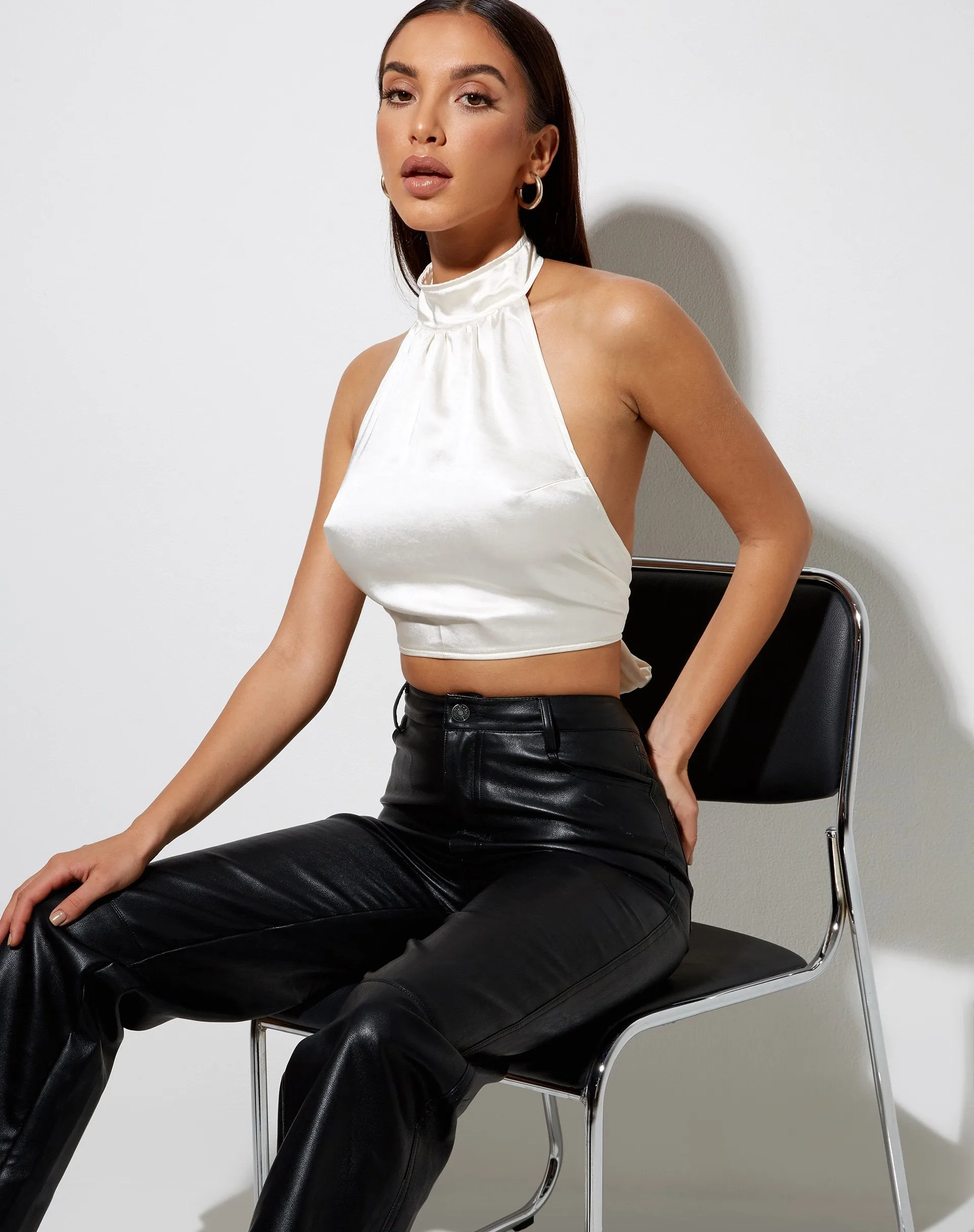Noela Crop Top in Satin Ivory sold by Motel Rocks
