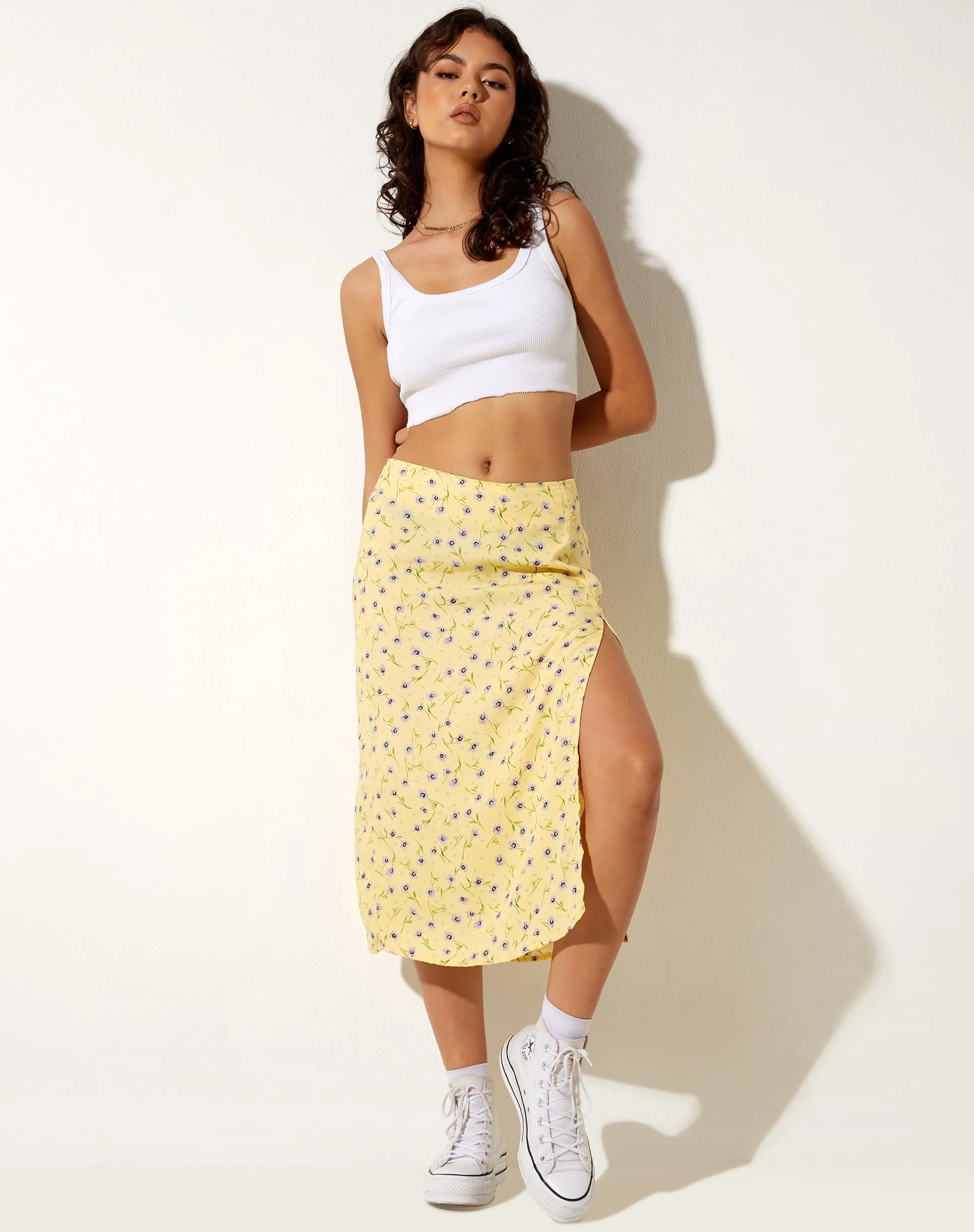 Seko Midi Skirt in Wild Flower Lemon Drop sold by Motel Rocks product image thumbnail 4