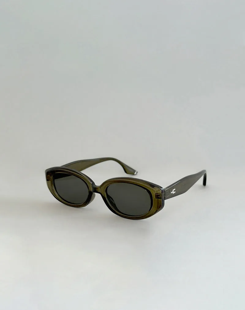 Chelonia Oval Sunglasses in Dark Olive sold by Motel Rocks product image thumbnail 2