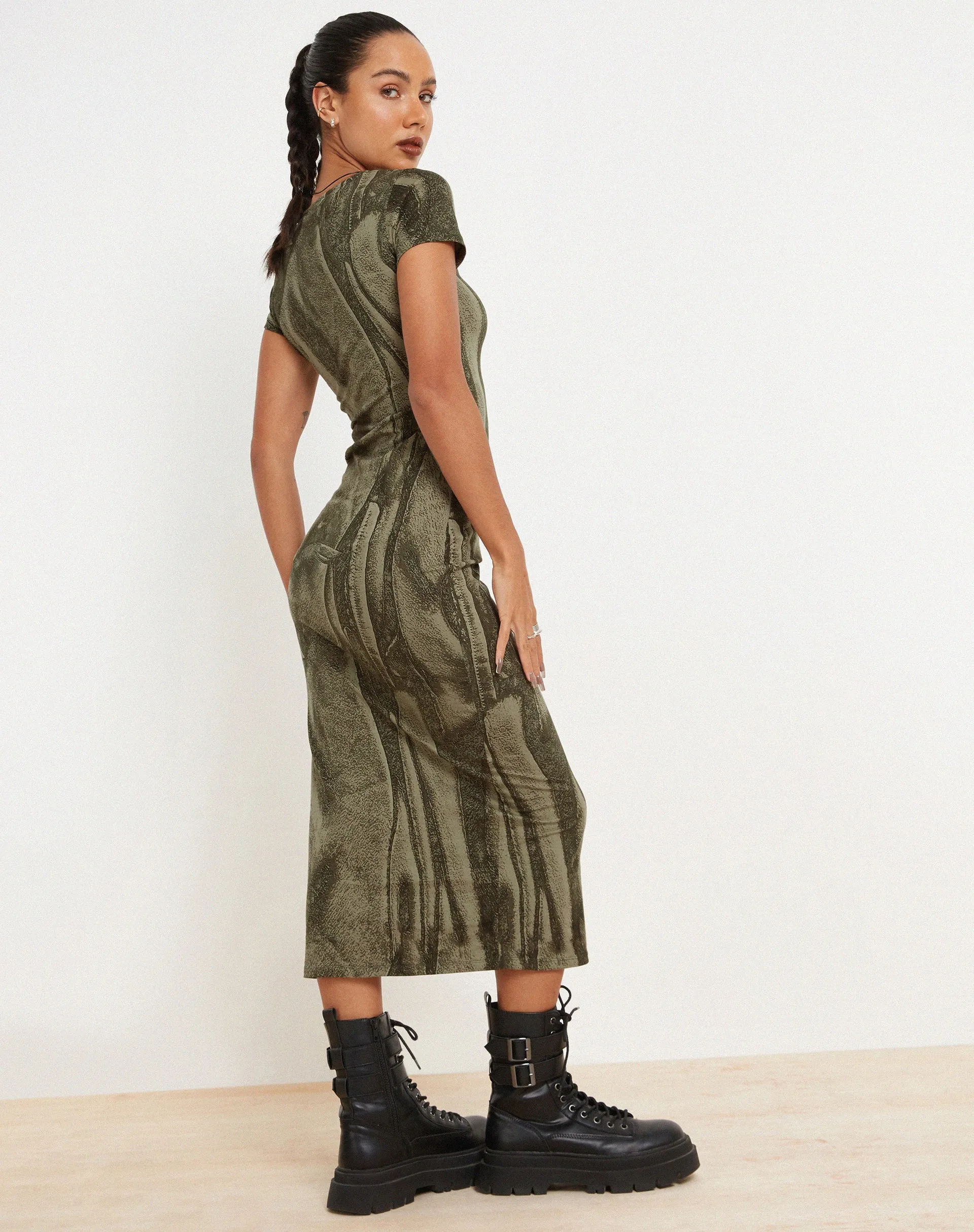 Rosika Midi Dress in Dystopian Crease Khaki sold by Motel Rocks product image thumbnail 3