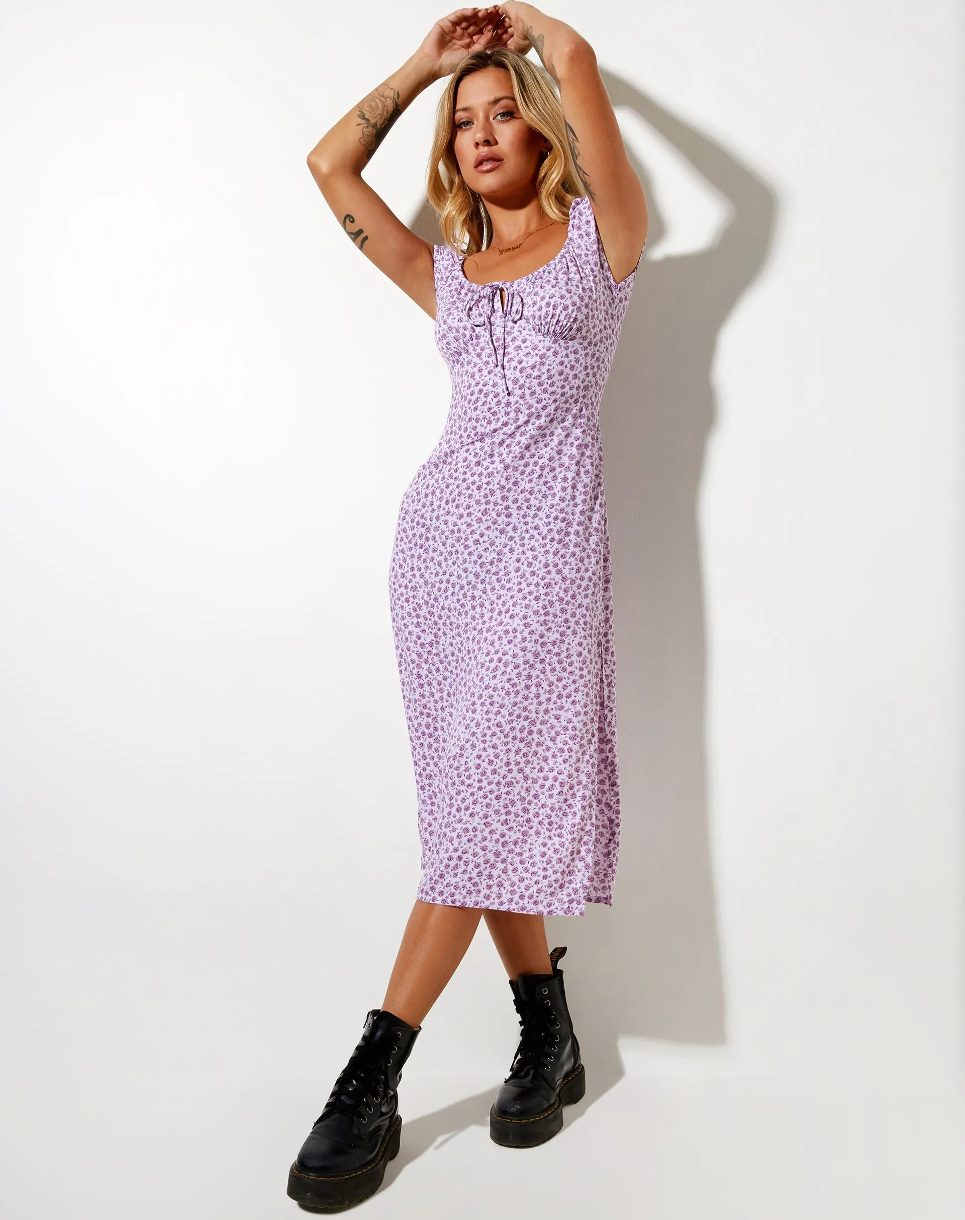 Lona Midi Dress in Ditsy Rose Lilac sold by Motel Rocks