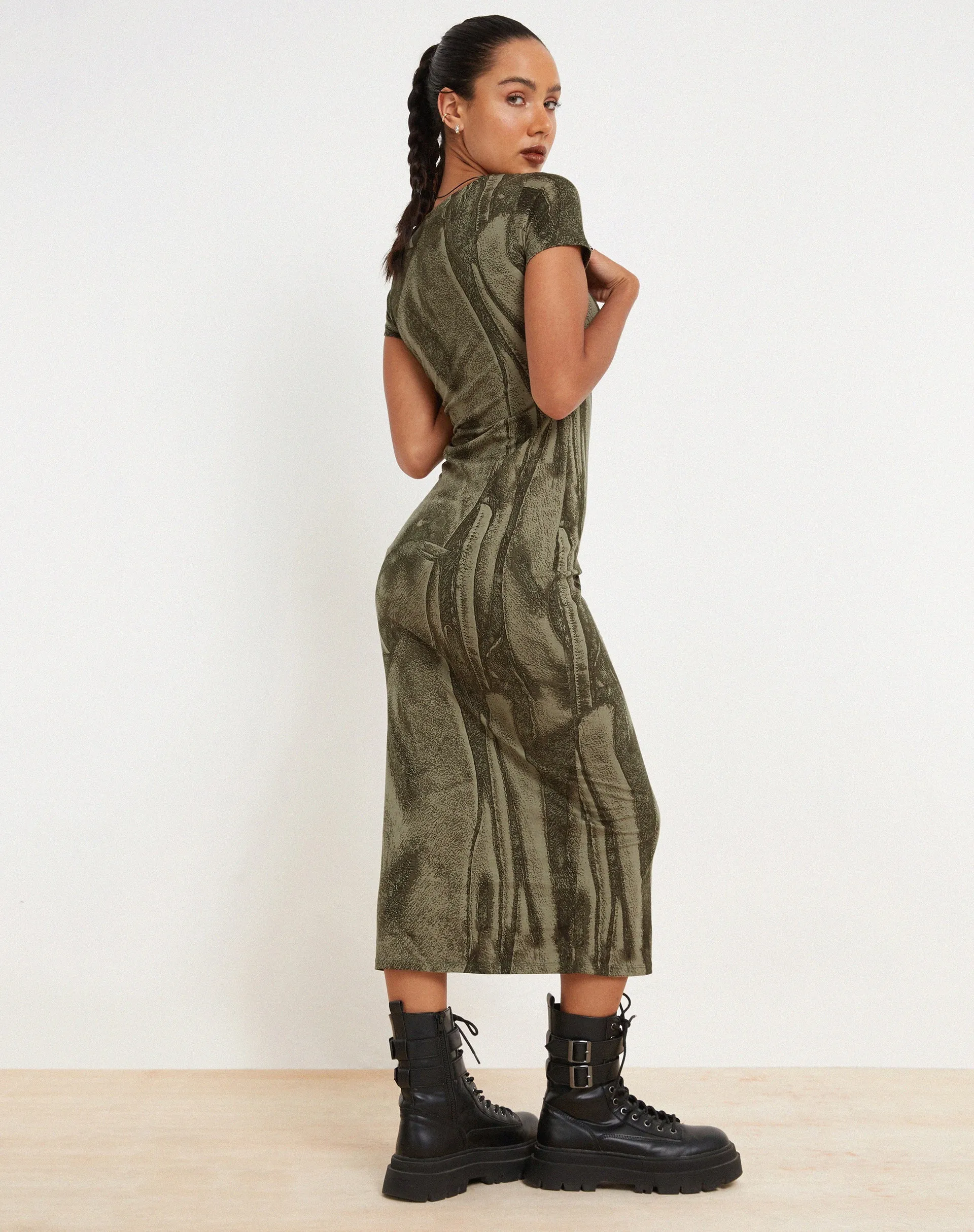 Rosika Midi Dress in Dystopian Crease Khaki sold by Motel Rocks product image thumbnail 5