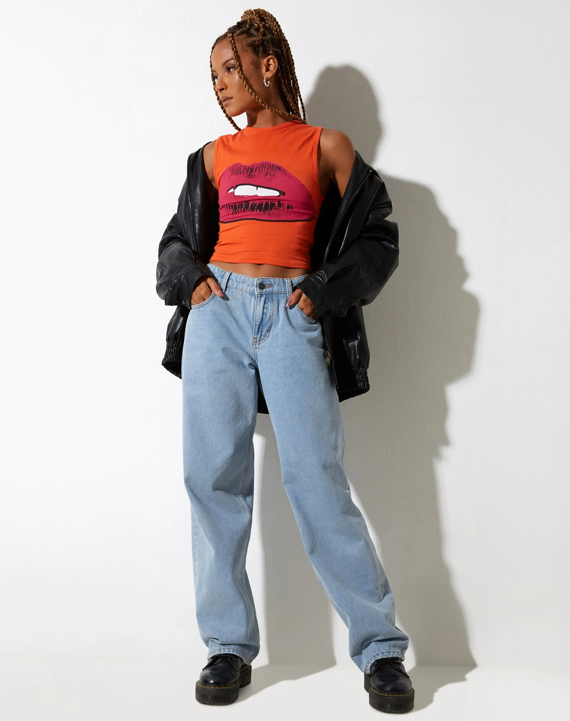 Monlo Vest Top in Aperol Spritz Orange Lips sold by Motel Rocks product image thumbnail 3