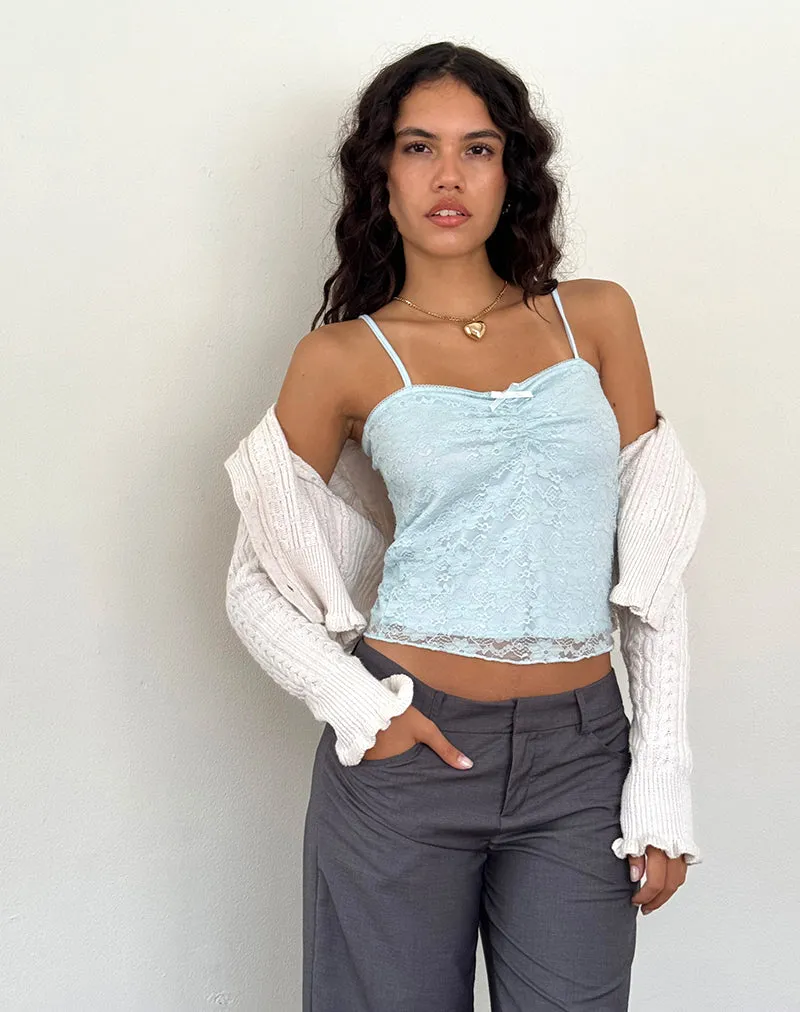 Hali Cami Top in Ice Blue Orchid Lace sold by Motel Rocks