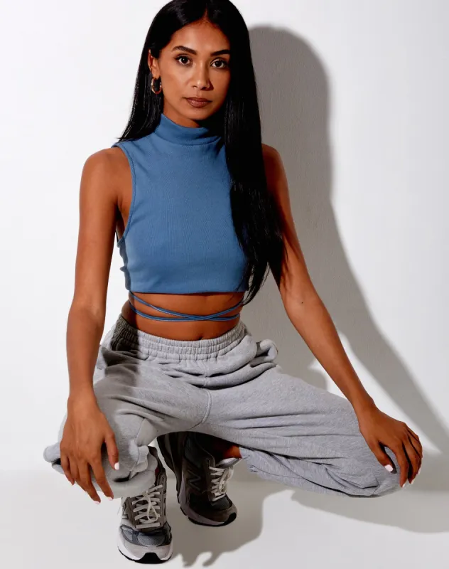 Quera Crop Top in Rib Mineral Blue sold by Motel Rocks