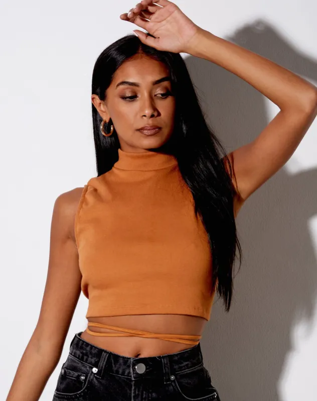 Quera Crop Top in Rib Salted Caramel sold by Motel Rocks
