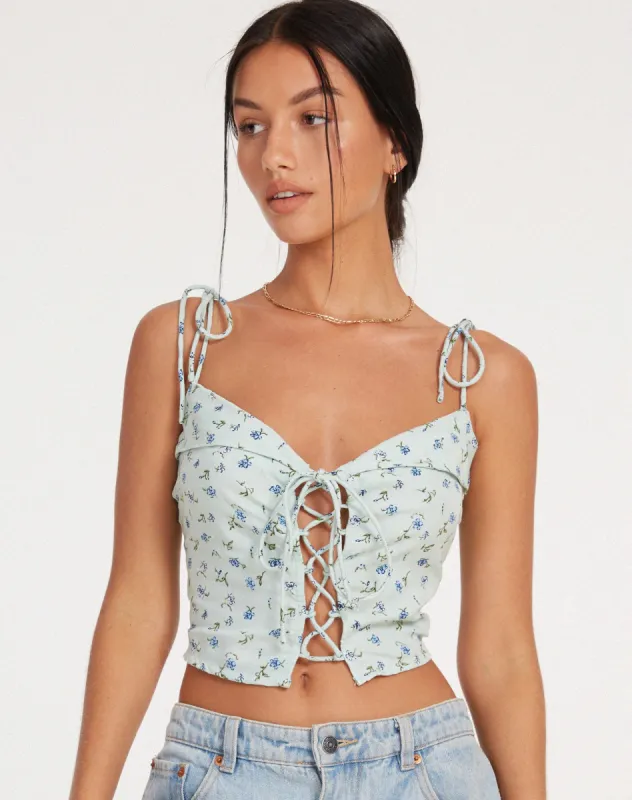 Kali Cami Top in Pretty Petal Green sold by Motel Rocks