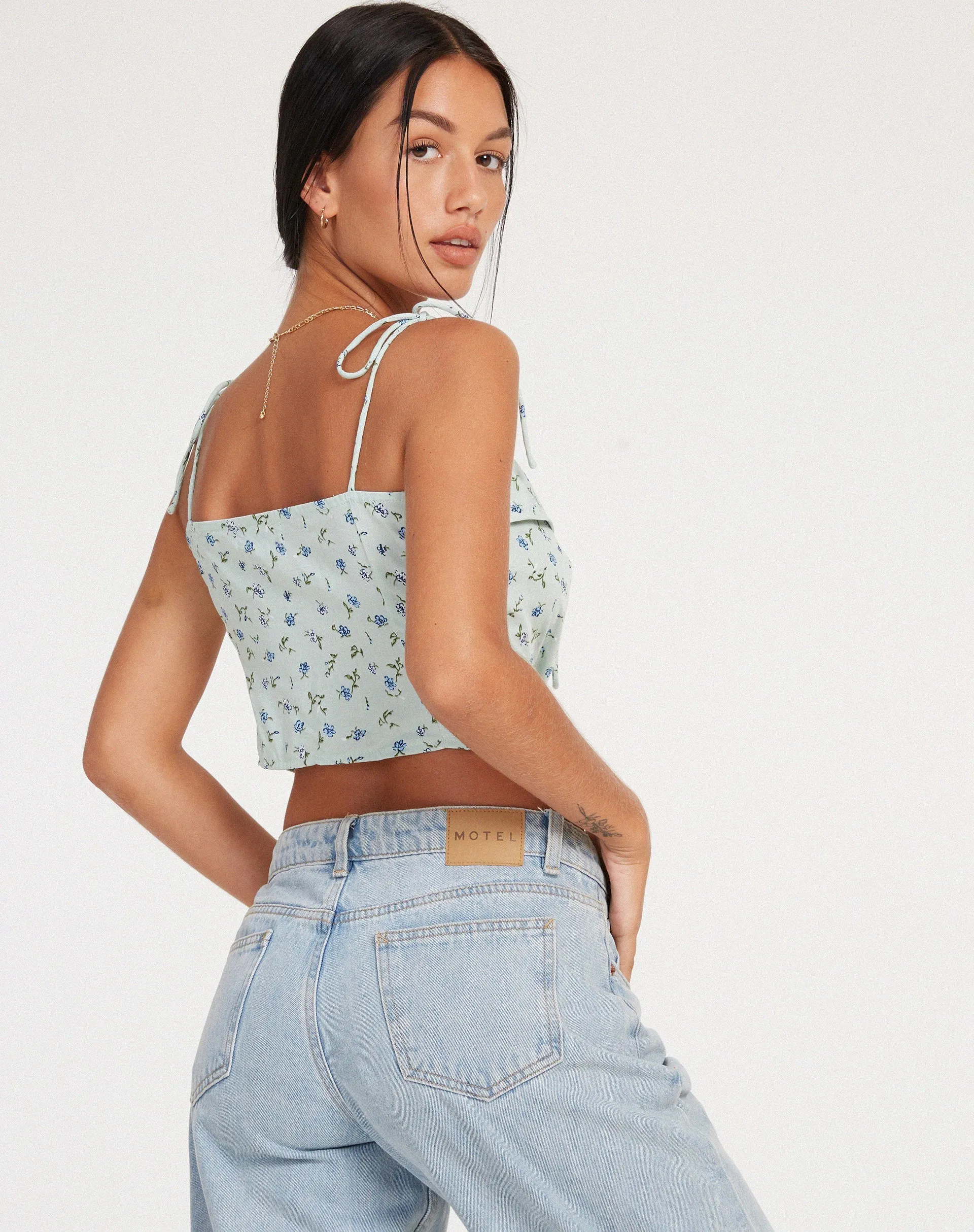 Kali Cami Top in Pretty Petal Green sold by Motel Rocks product image thumbnail 2