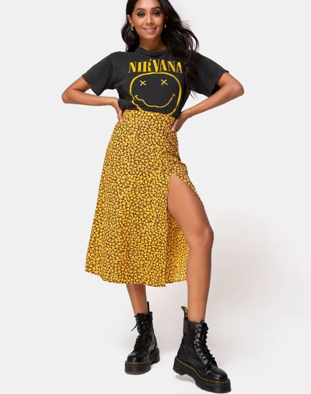 Saika Midi Skirt in Ditsy Rose Marigold sold by Motel Rocks