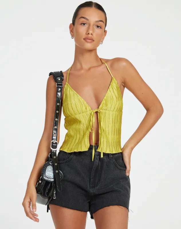 Dama Crop Top in Crinkle Gold sold by Motel Rocks