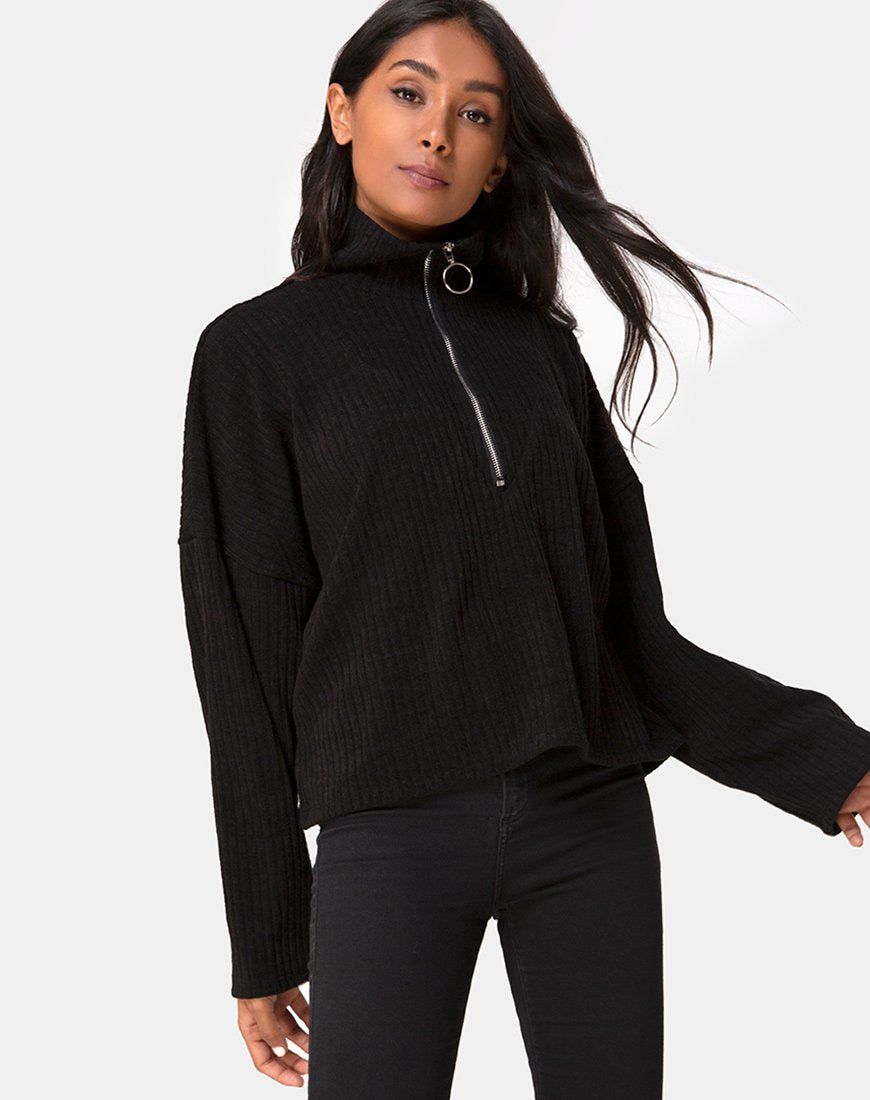 Vinnie Jumper in Knit Black sold by Motel Rocks