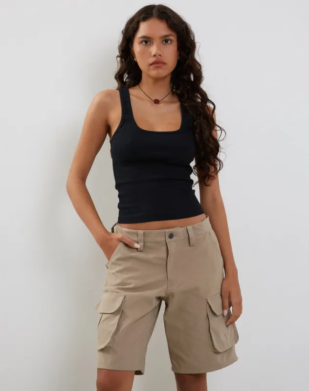 Roxe Ribbed Vest Top in Black sold by Motel Rocks