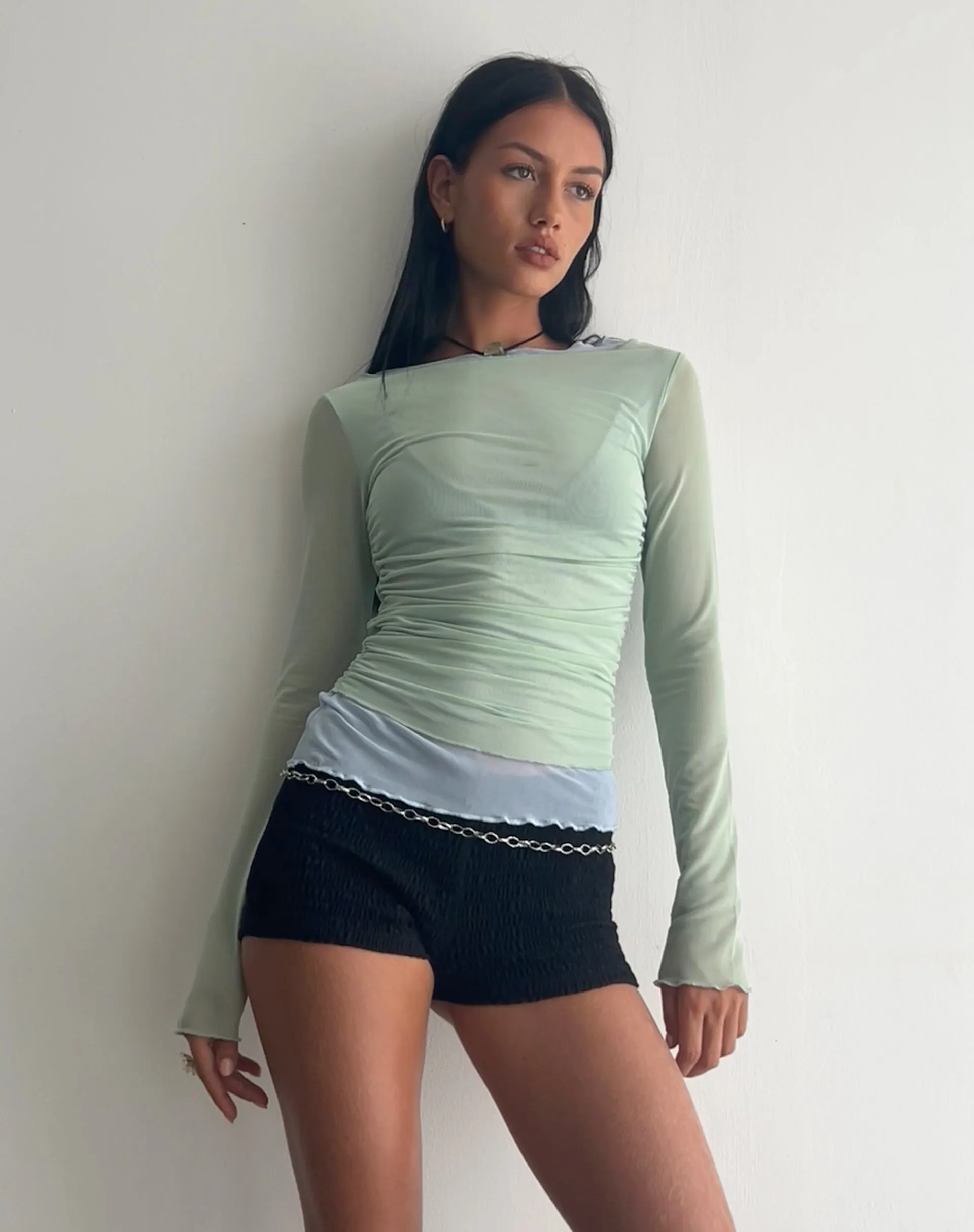 Vrist Long Sleeve Mesh Top in Frost Blue sold by Motel Rocks product image thumbnail 4