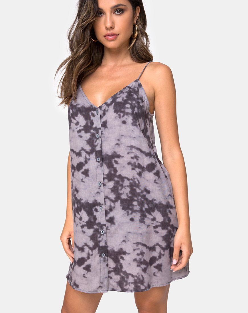 Sanna Slip Dress in Bleached Tie Dye Grey sold by Motel Rocks