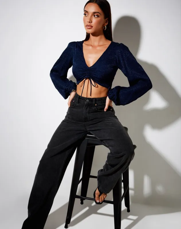 Reilo Crop Top in Satin Cheetah Navy sold by Motel Rocks