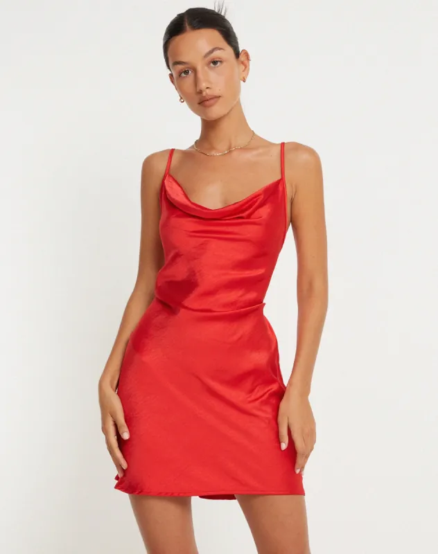 Paiva Slip Dress in Satin Red sold by Motel Rocks