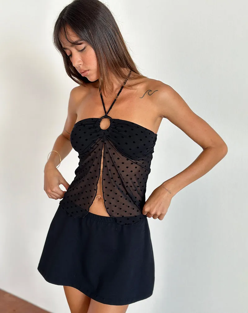Janar Halterneck Top in Basic Polka Flock Black sold by Motel Rocks product image thumbnail 3