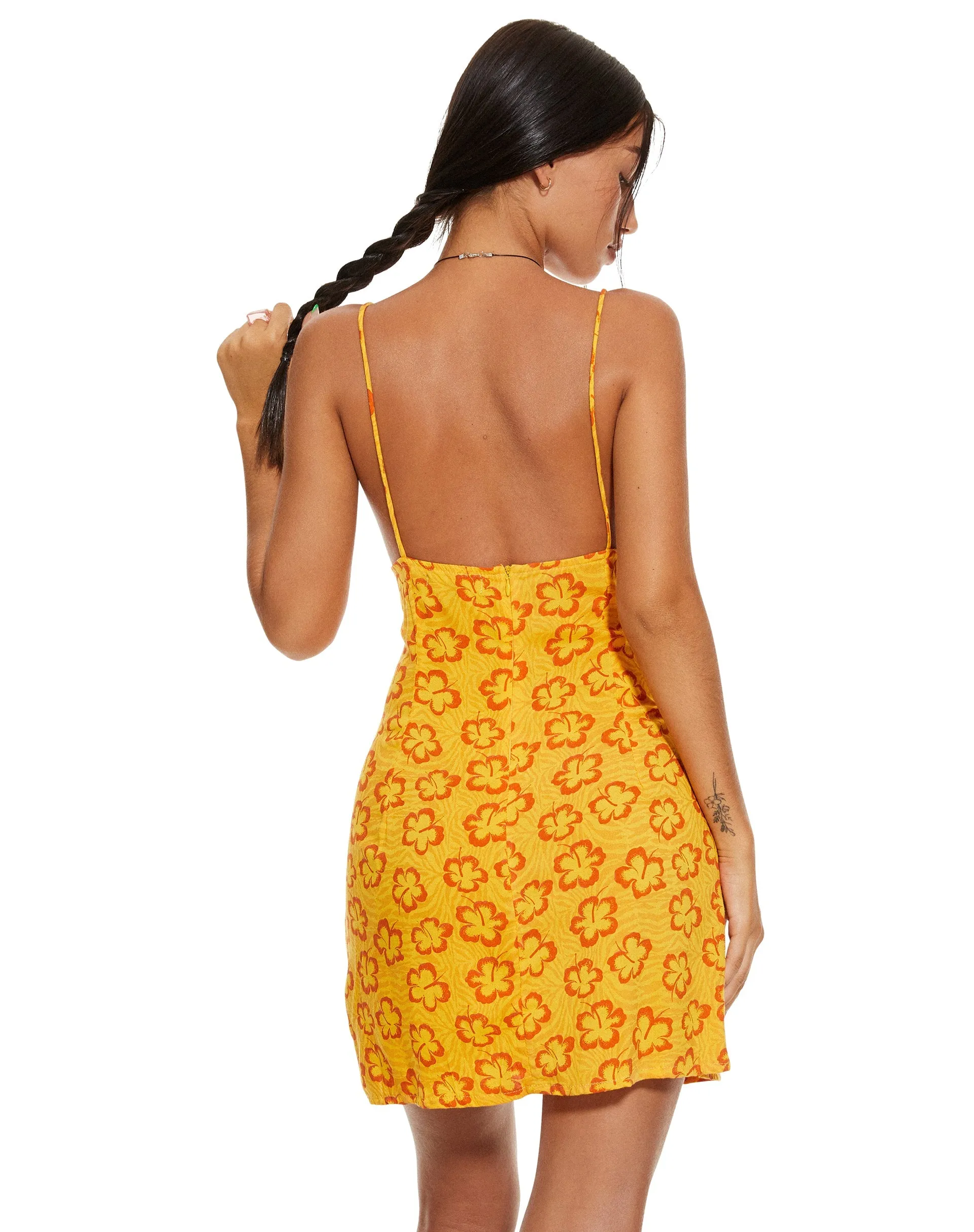 MOTEL X BARBARA Senor Mini Dress in Hibiscus Zebra Orange sold by Motel Rocks product image thumbnail 3