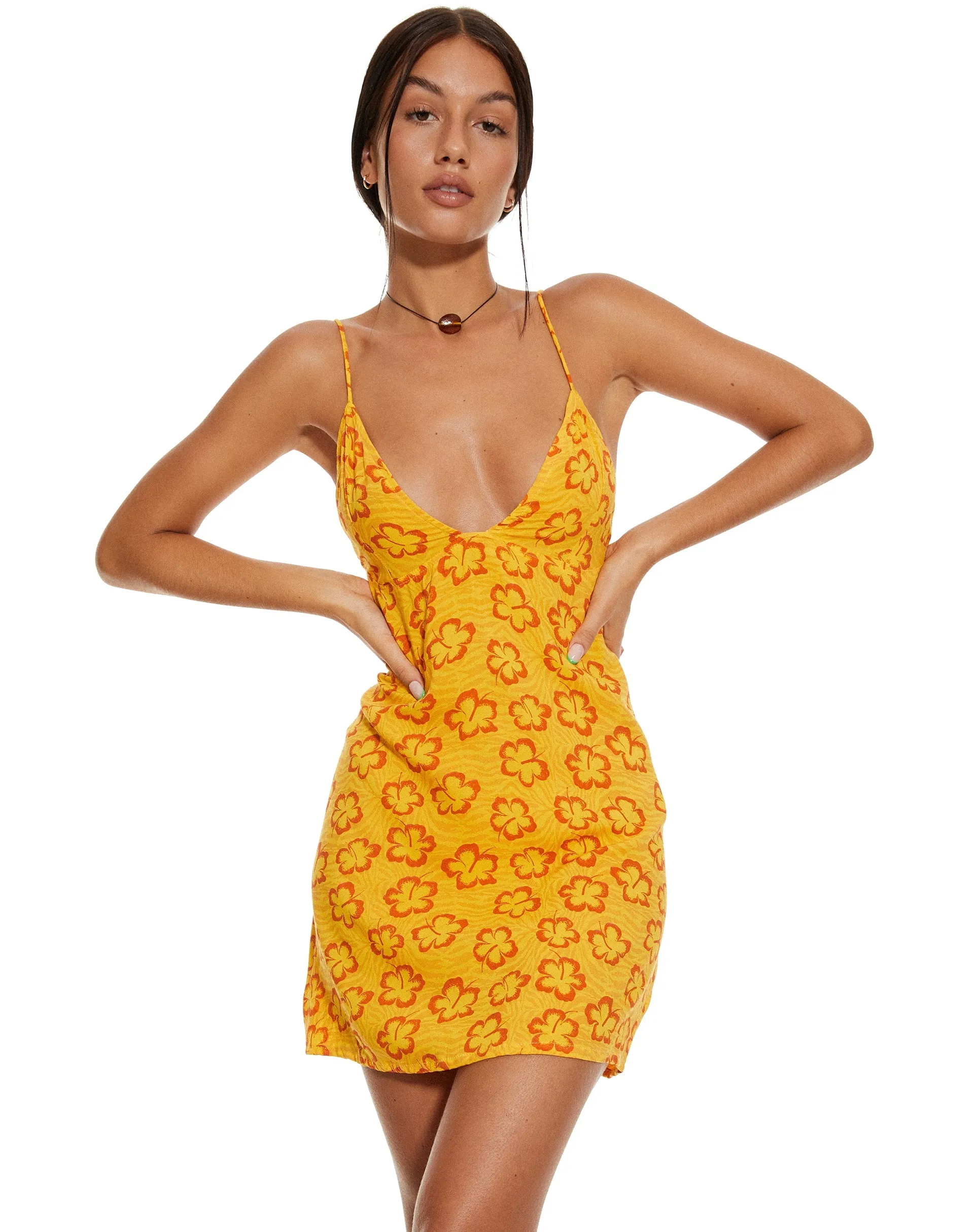 MOTEL X BARBARA Senor Mini Dress in Hibiscus Zebra Orange sold by Motel Rocks product image thumbnail 4
