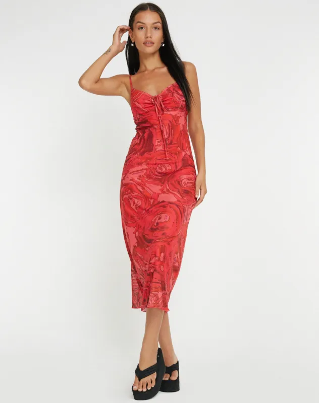 Coya Midi Dress in Rose Petal Red sold by Motel Rocks