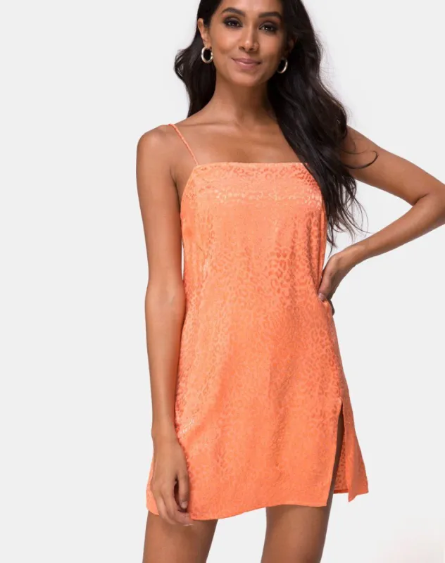 Datista Slip Dress in Satin Cheetah Coral sold by Motel Rocks