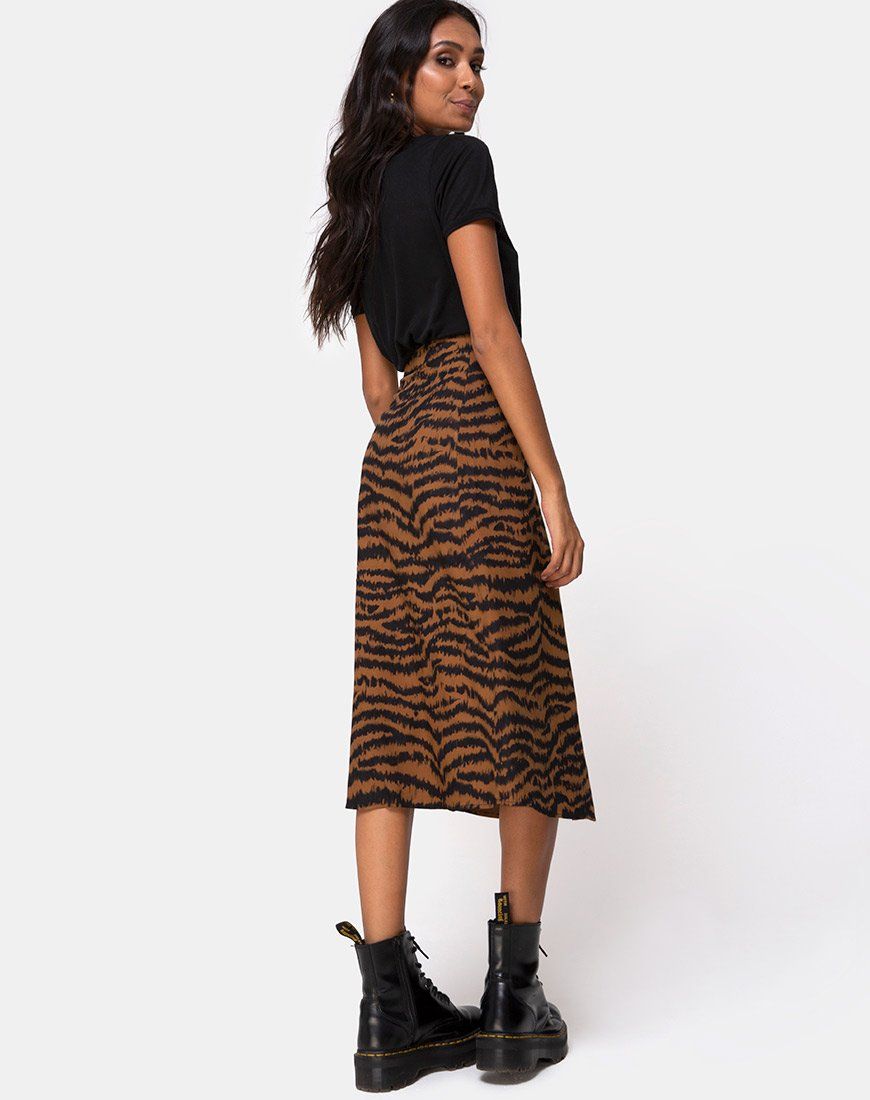 Saika Midi Skirt in Animal Drip Brown sold by Motel Rocks product image thumbnail 4