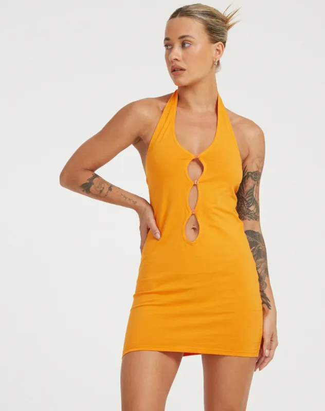 Yajoh Mini Dress in Flame Orange sold by Motel Rocks