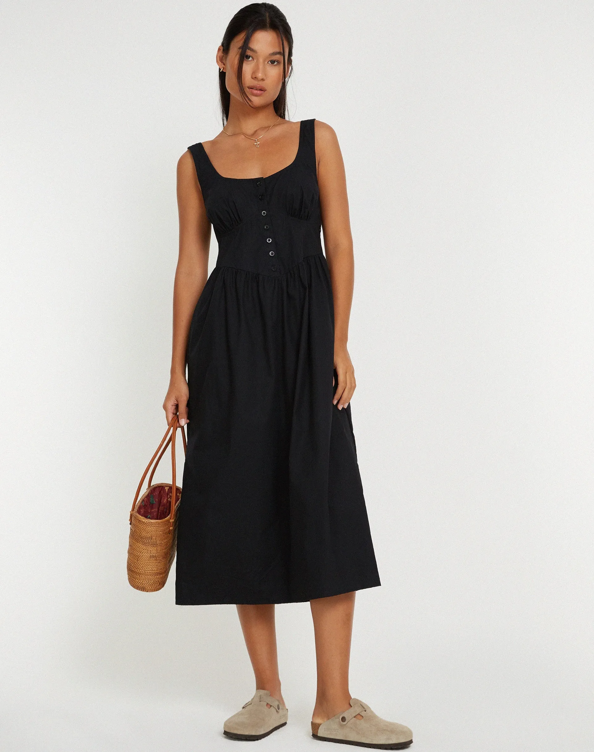 Melrose Midi Dress in Black sold by Motel Rocks