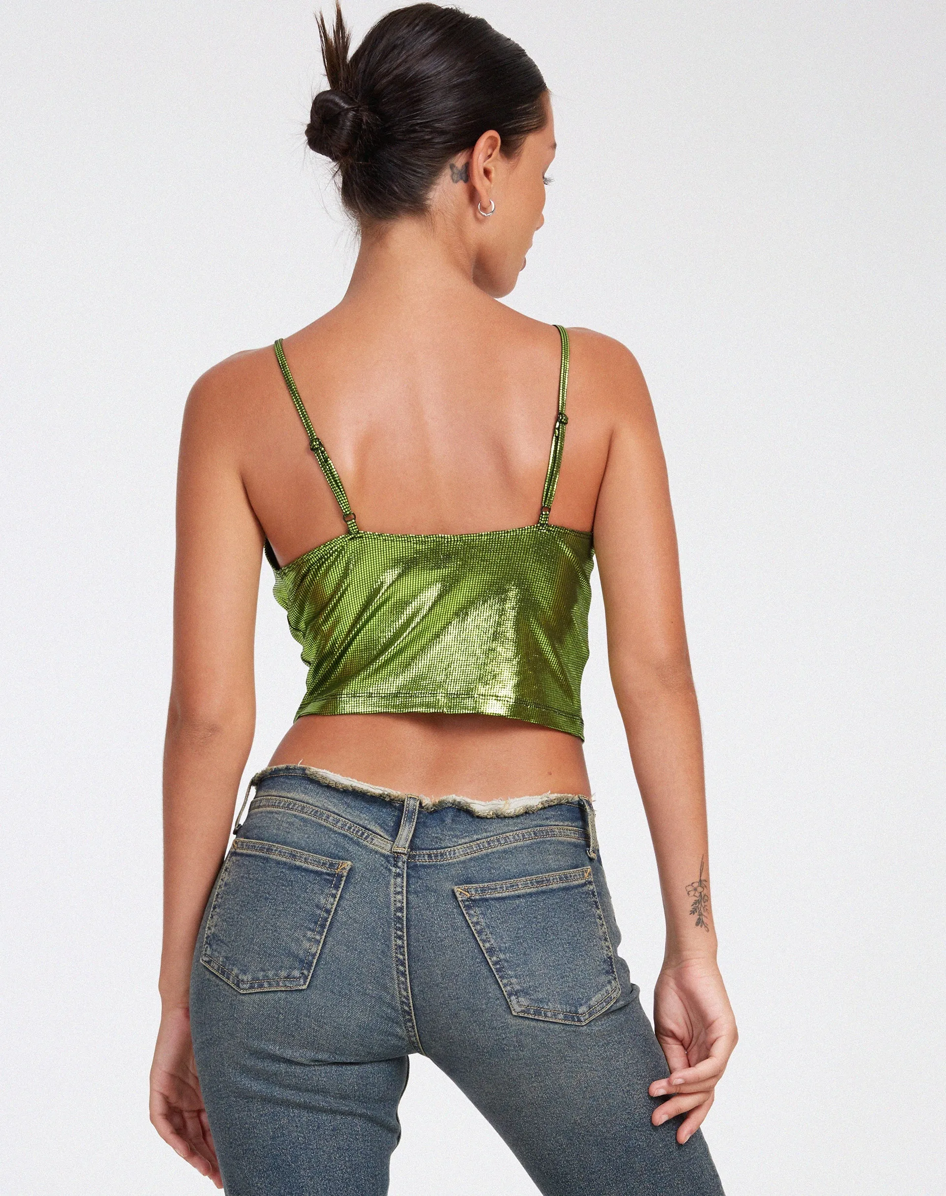 Rumak Crop Top in Holographic Lime sold by Motel Rocks product image thumbnail 2