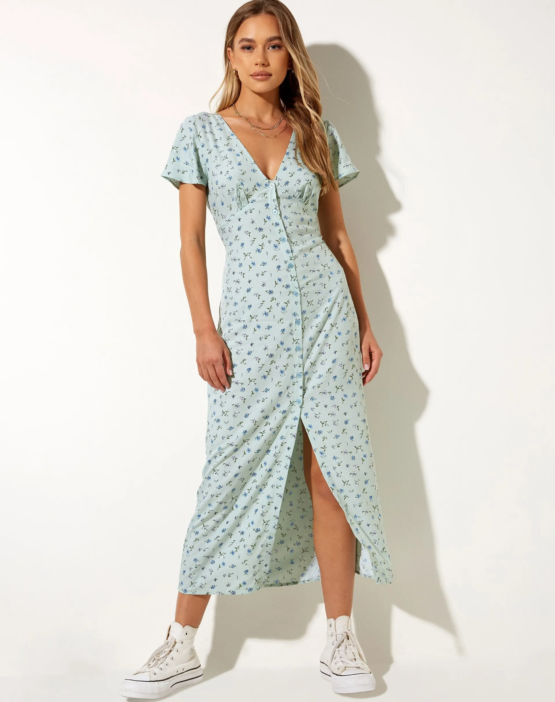 Larin Midi Dress in Pretty Petal Green sold by Motel Rocks product image thumbnail 3