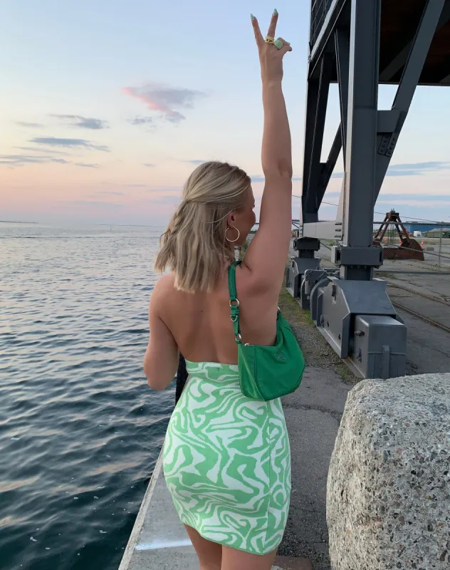 Riri Mini Dress in Knit Jagged Swirl Peppermint and Cream made by Motel Rocks