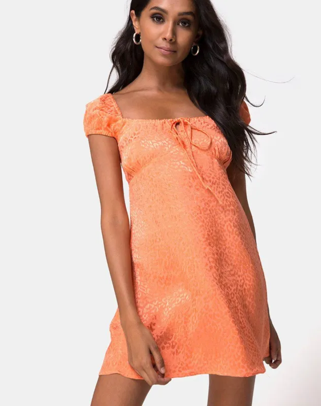 Gaval Mini Dress in Satin Cheetah Coral sold by Motel Rocks