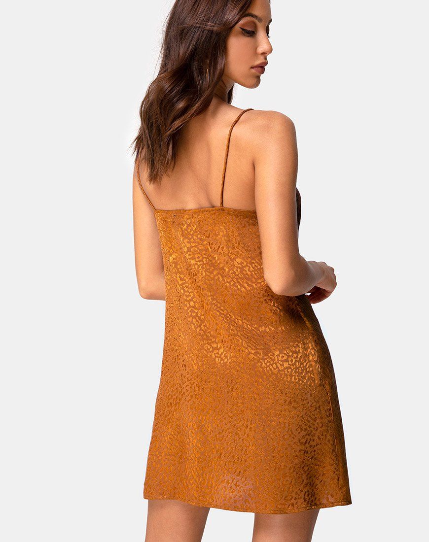 Ronina Dress in Gold Satin Cheetah sold by Motel Rocks product image thumbnail 2