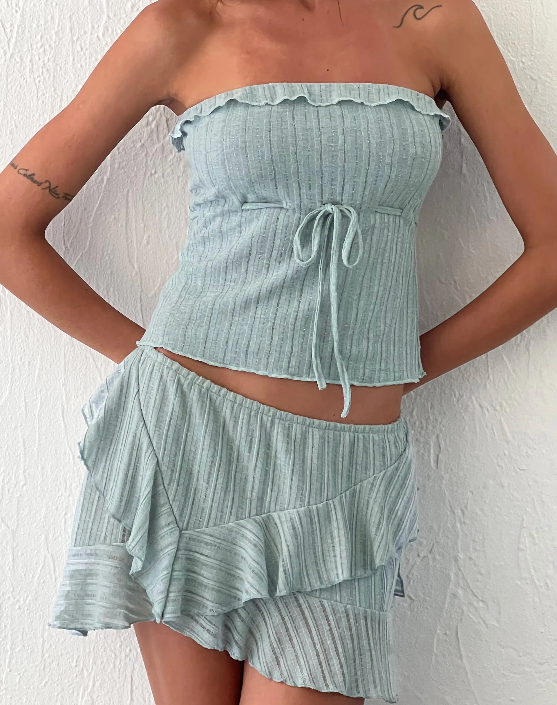 Anis Ruffle Hem Mini Skirt in Powder Blue sold by Motel Rocks product image thumbnail 3