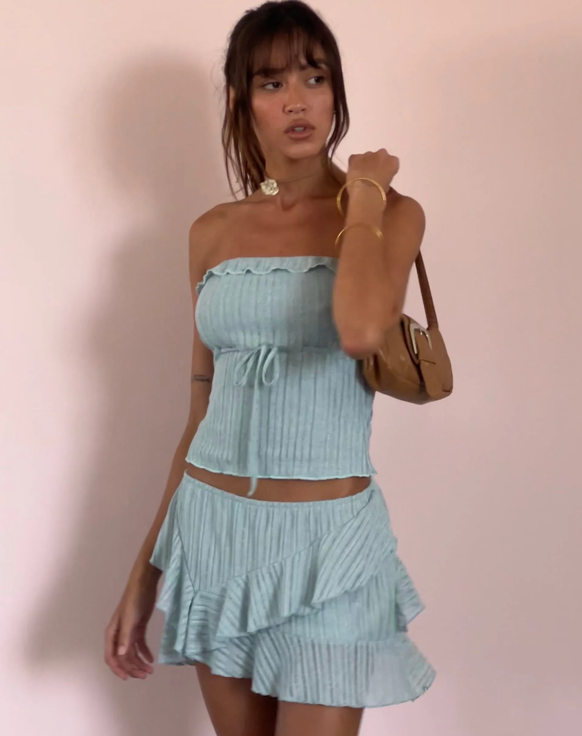 Anis Ruffle Hem Mini Skirt in Powder Blue sold by Motel Rocks product image thumbnail 2
